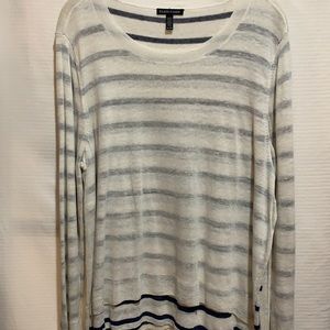 EILEEN FISHER TOP/TEE SZ XL 2 LAYERS TOP SEMI SHEER OVER STRIPE::LINEN KNIT
